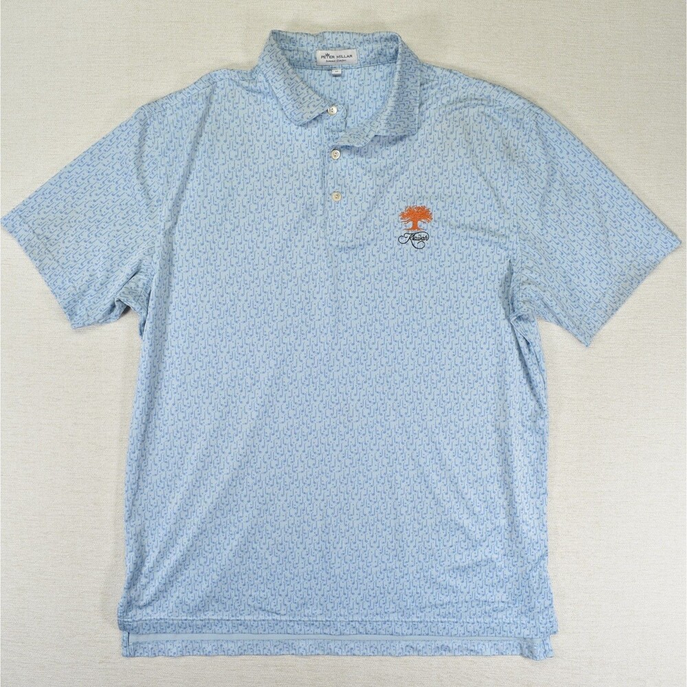 Peter Millar Summer Comfort Mens Medium Blue All Over Print Kiawah Golf Polo Shi